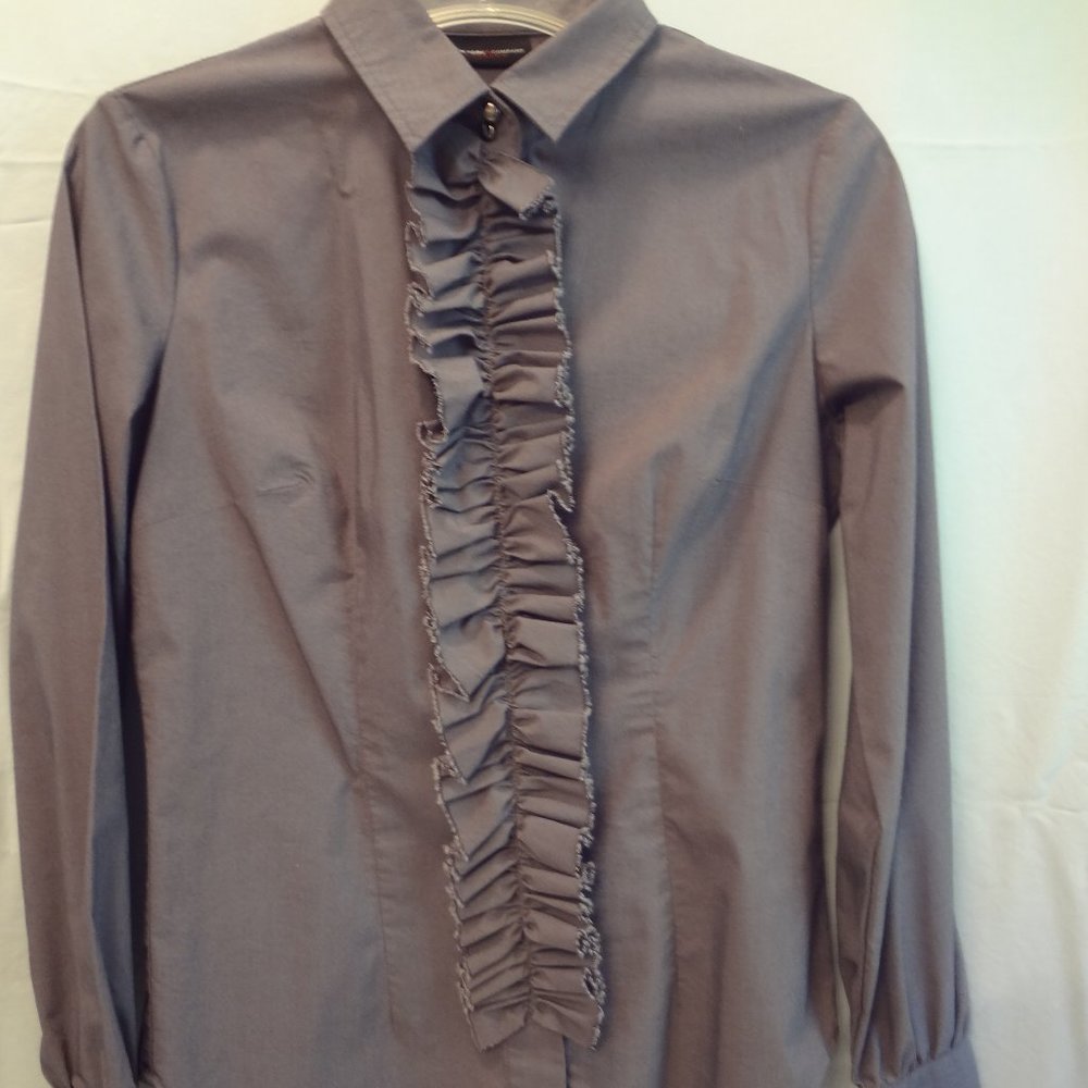 Grey blouse with hidden front buttons, size XS